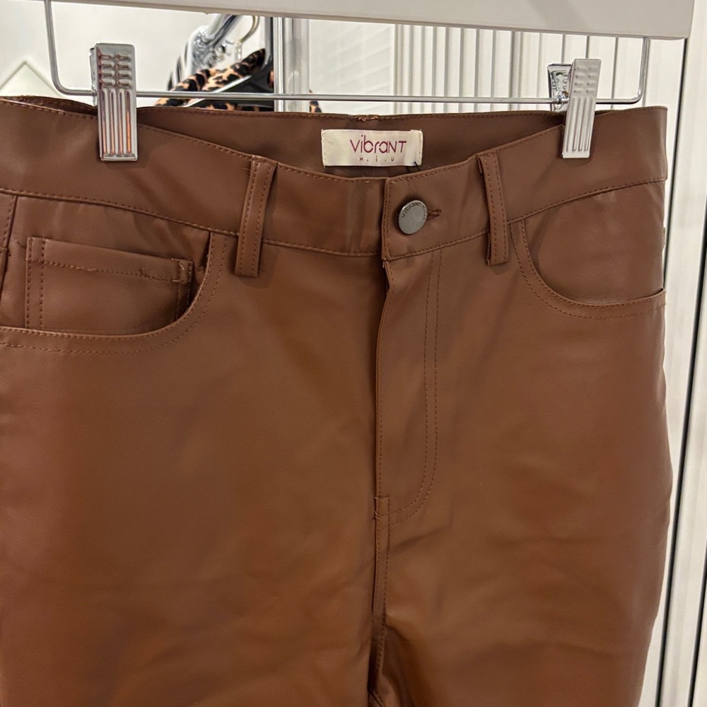 Faux Leather Bootcut Jeans in Rich Brown